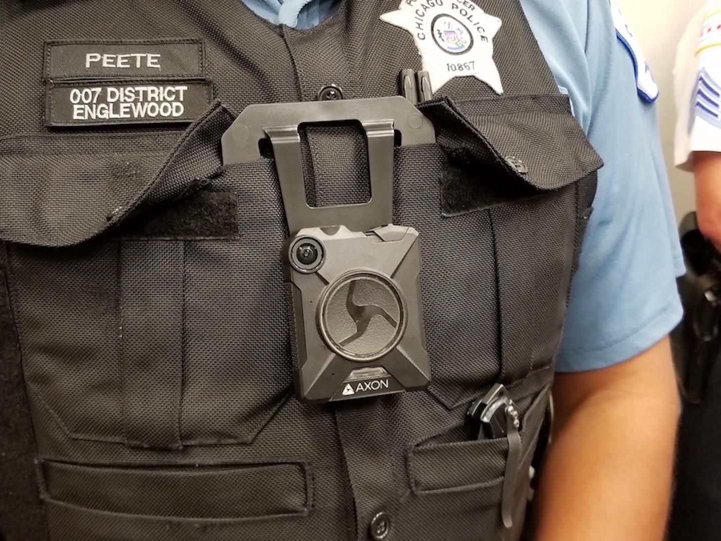 The Chicago Police Department is planning to equip patrol officers in all 25 city districts with body-worn cameras like the one seen here by the end of the year. (Matt Masterson / Chicago Tonight)