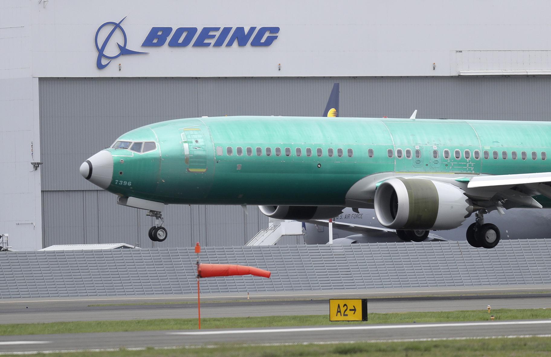 In this April 10, 2019, file photo a Boeing 737 MAX 8 airplane being built for India-based Jet Airways lands following a test flight at Boeing Field in Seattle. (AP Photo / Ted S. Warren, File)