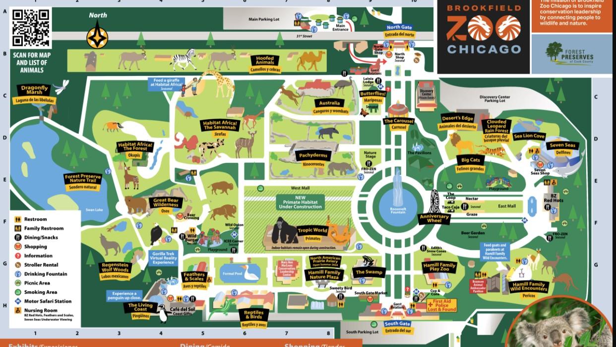 A map of Brookfield Zoo’s current grounds. (Courtesy of Brookfield Zoo Chicago)