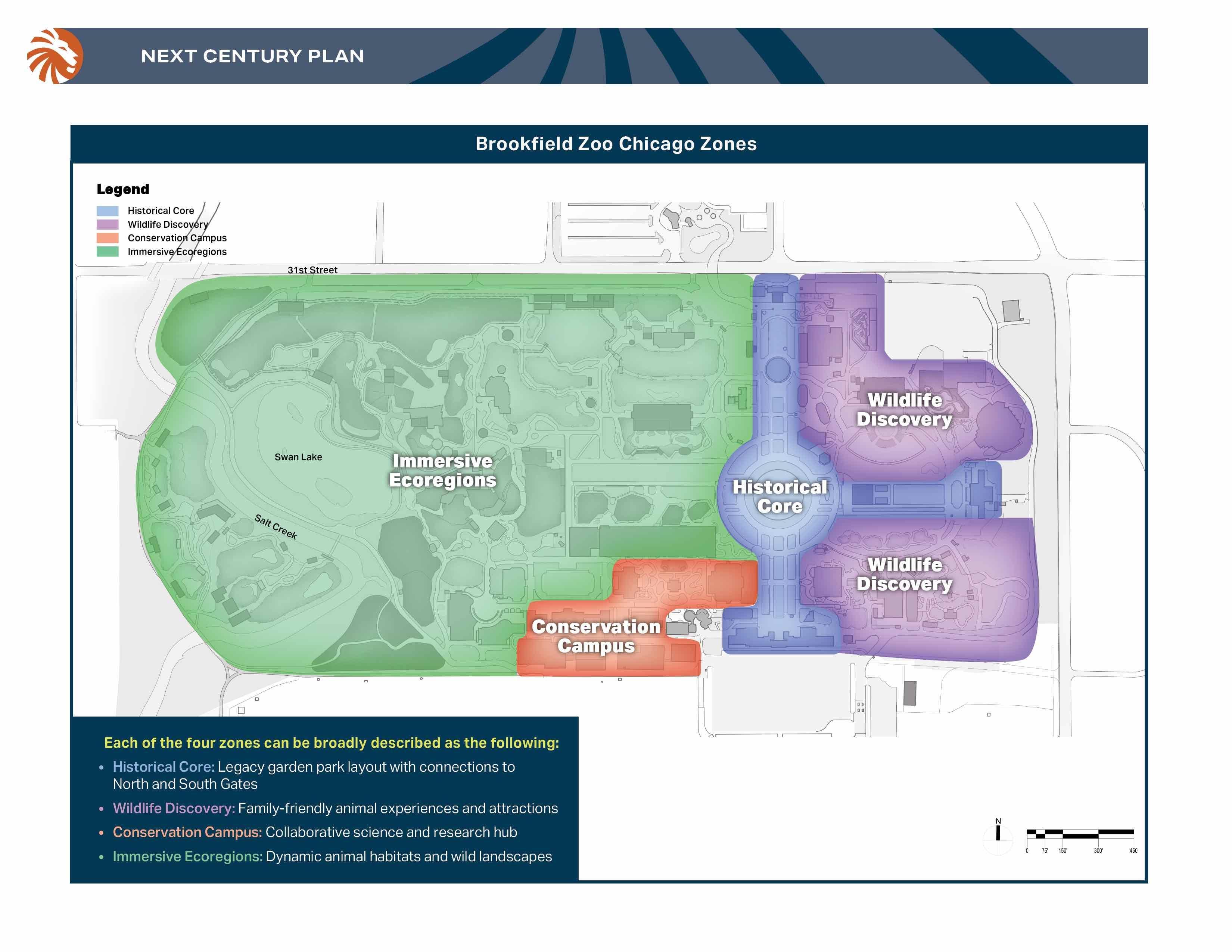 “Key zones” encompassed by Brookfield Zoo’s Next Century Plan. (Courtesy of Brookfield Zoo Chicago)