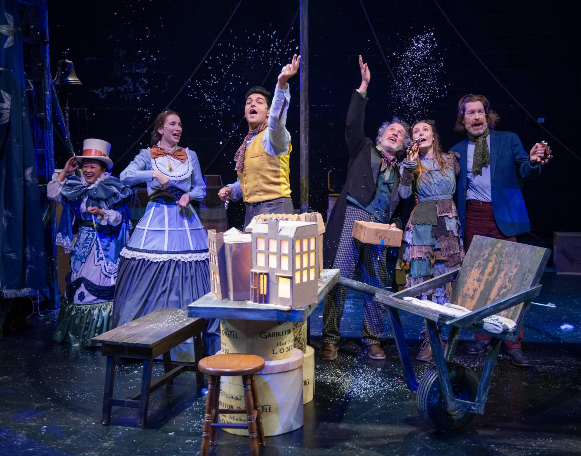 Christine Bunuan, Kasey Foster, Ruchir Khazanchi, Mark David Kaplan, Cordelia Dewdney and Nick Sandys in “Mr. Dickens’ Hat.” (Photo by Michael Brosilow)