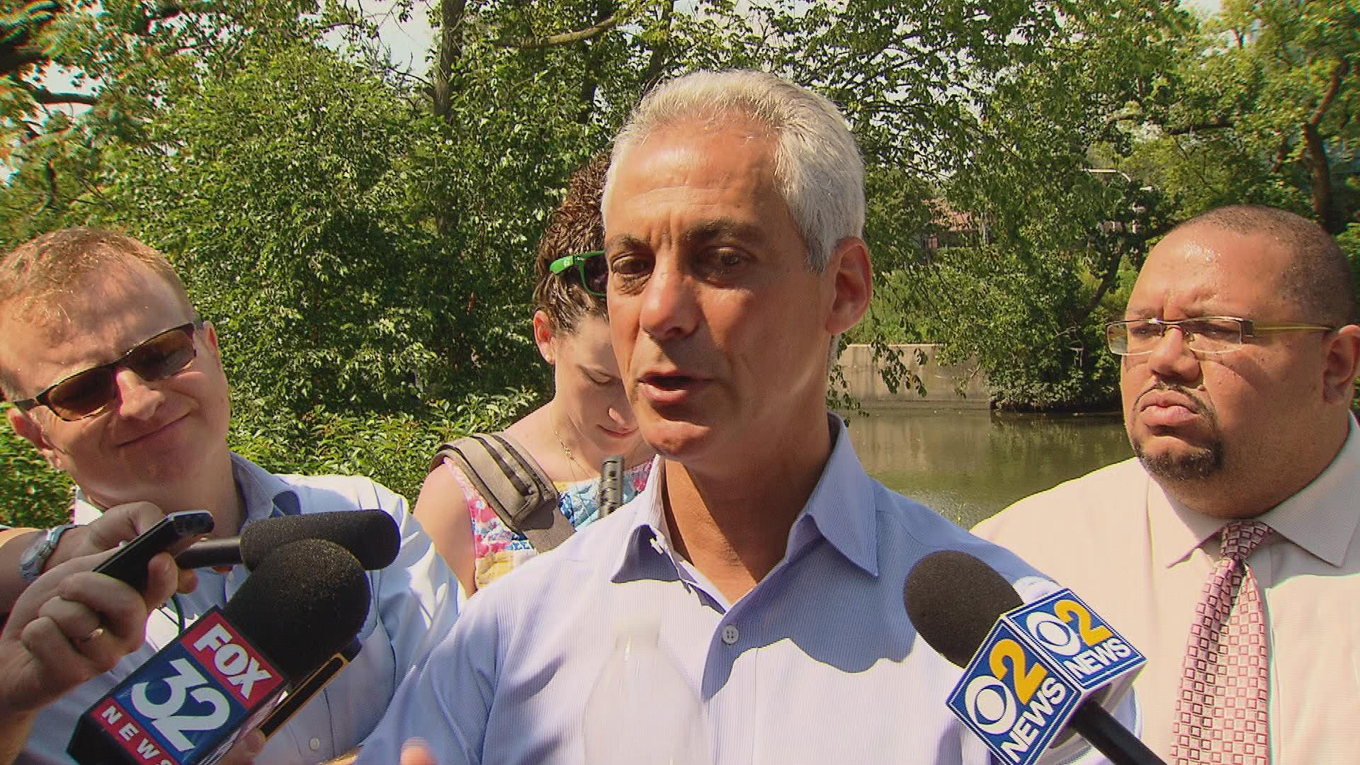 Mayor Rahm Emanuel speaks to reporters on Wednesday.