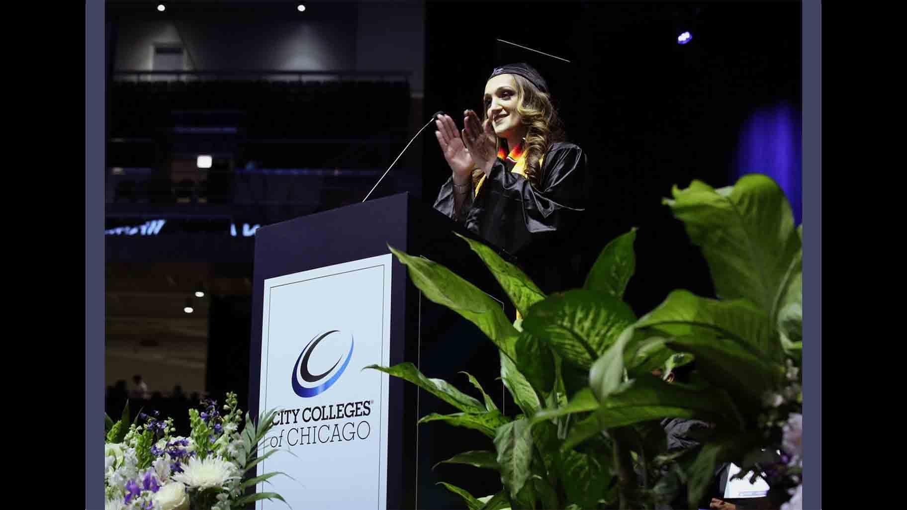 Olive-Harvey College valedictorian Kristen Medrano said in her valedictory speech on Sunday that prior to enrolling, she was “terrified” of going back to school. (Courtesy City Colleges of Chicago)