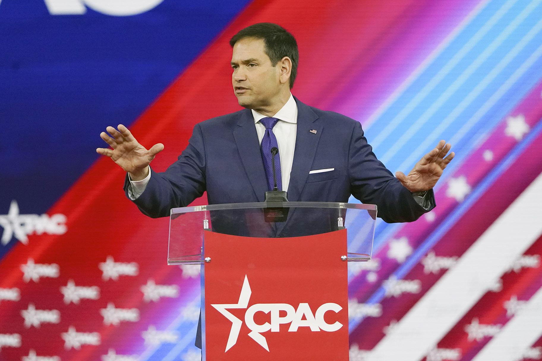 Sen. Marco Rubio, R-Fla., speaks at the Conservative Political Action Conference (CPAC) Friday, Feb. 25, 2022, in Orlando, Fla. (AP Photo / John Raoux)