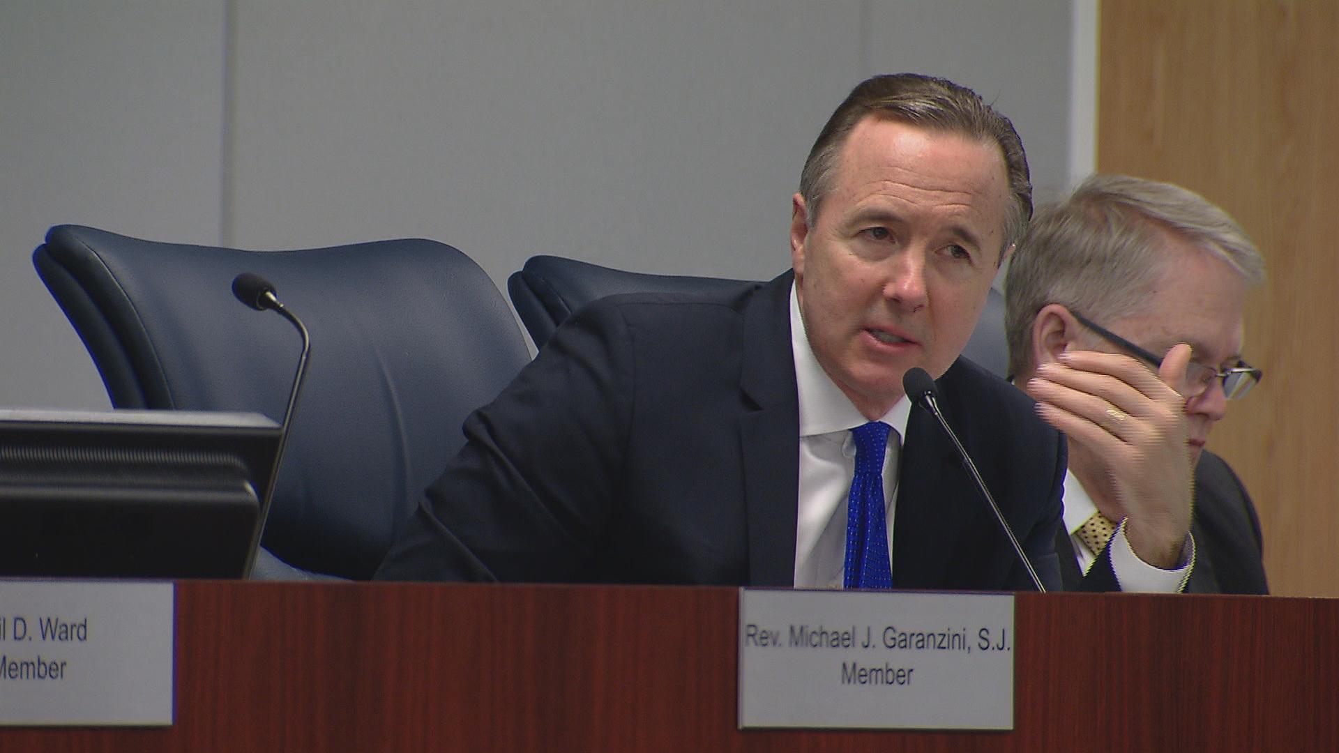 CPS CEO Forrest Claypool speaks in Dec 2016 at a Chicago Board of Education meeting. During Wednesday’s meeting, he offered no new details on the district’s plan for the end of the school year. (Chicago Tonight)