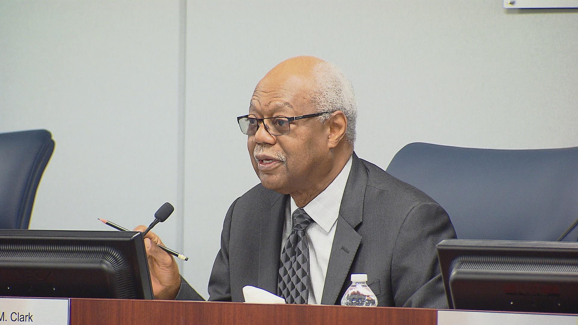 Board of Education President Frank Clark and CPS officials held a pair of public hearings Monday to discuss the district’s revised budget for the 2017 fiscal year. (Chicago Tonight)