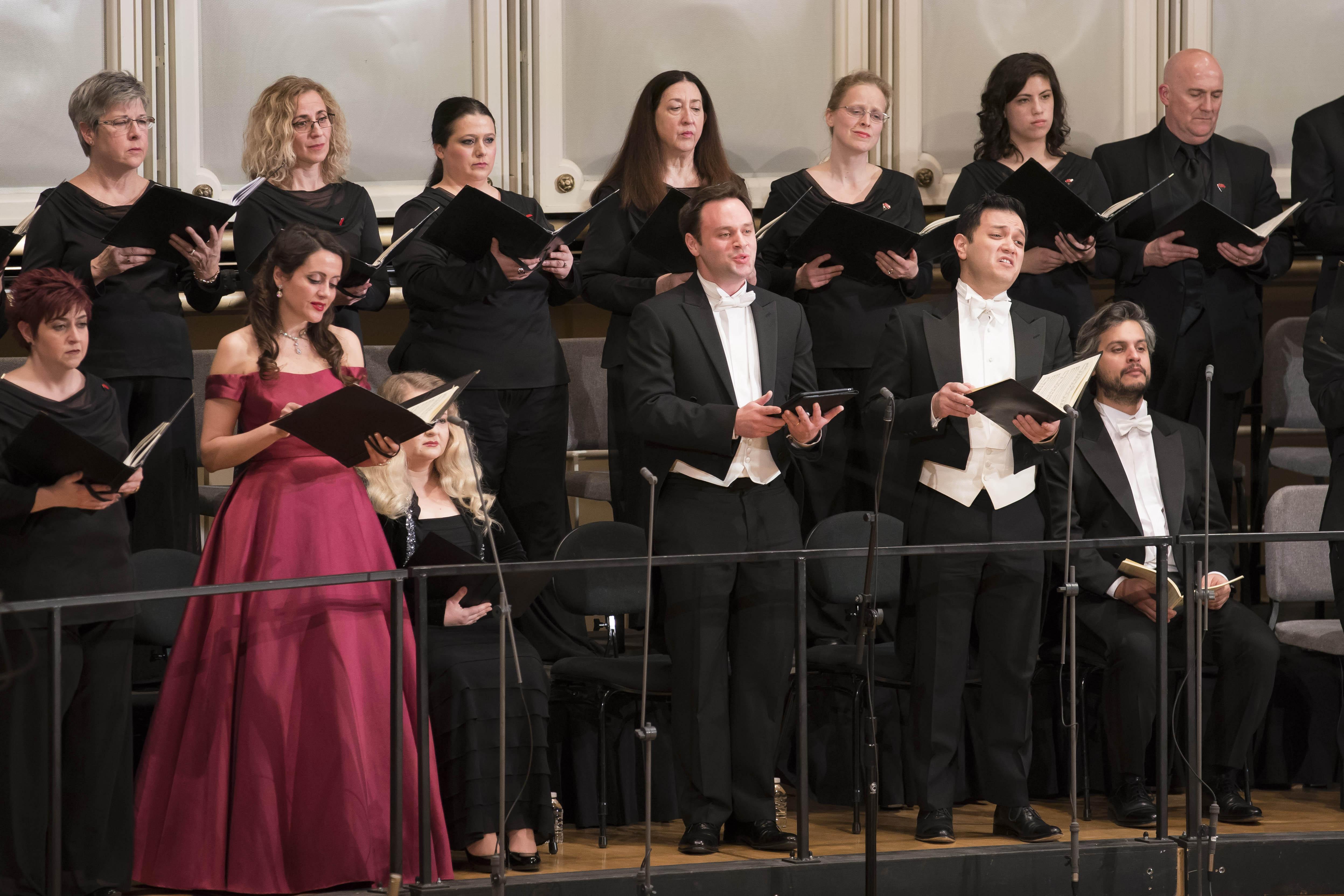 From left: Soprano Amanda Forsythe and tenors Paul Appleby and Nicholas Phan are soloists in Schubert’s “Mass in E-flat Major” with the Chicago Symphony Orchestra and Chorus. (Credit: Todd Rosenberg)