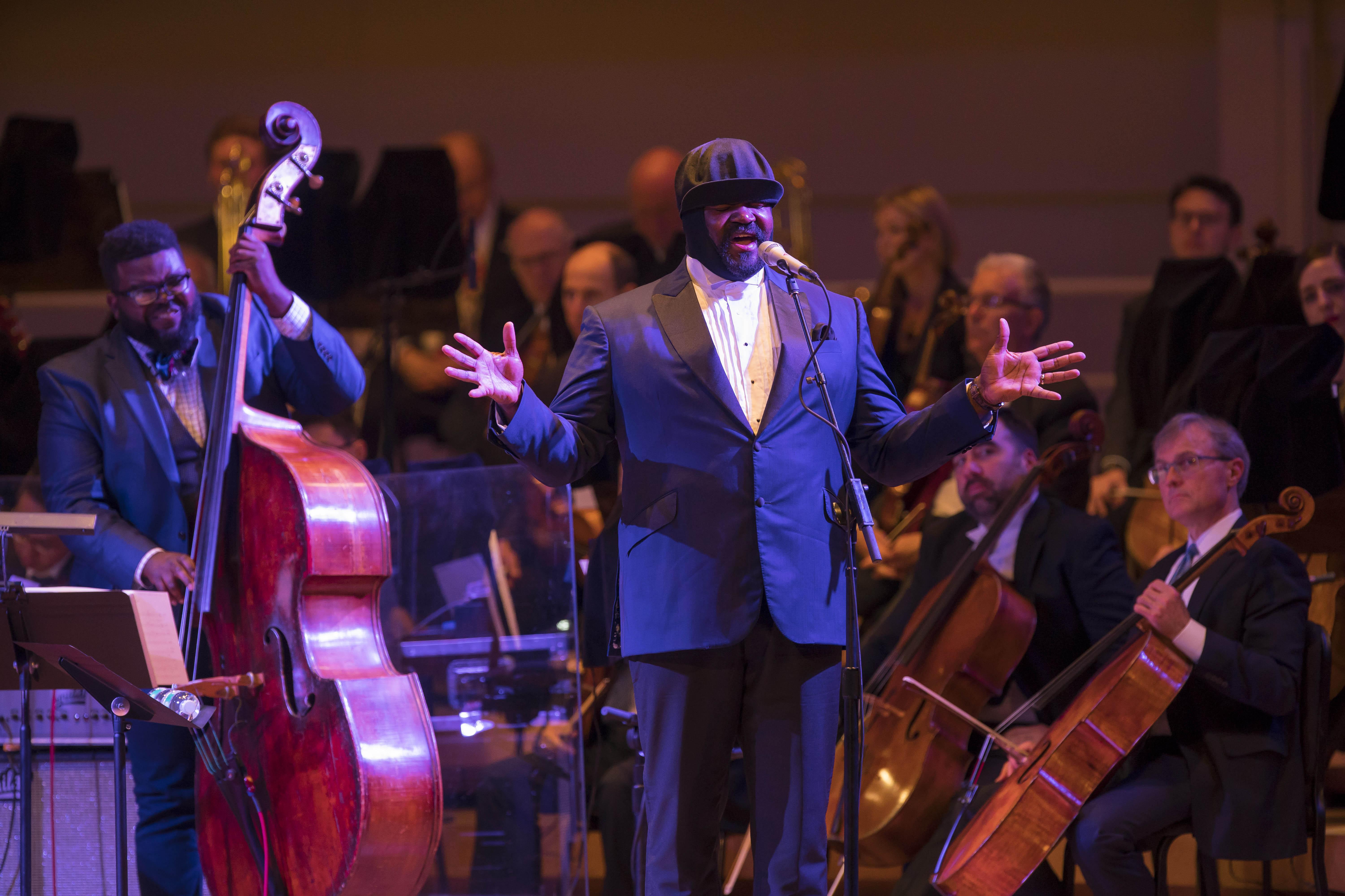 Gregory Porter performs selections from his latest Blue Note album, “Nat King Cole and Me,” with the Chicago Symphony Orchestra on June 11, 2018. (Credit: Todd Rosenberg)  