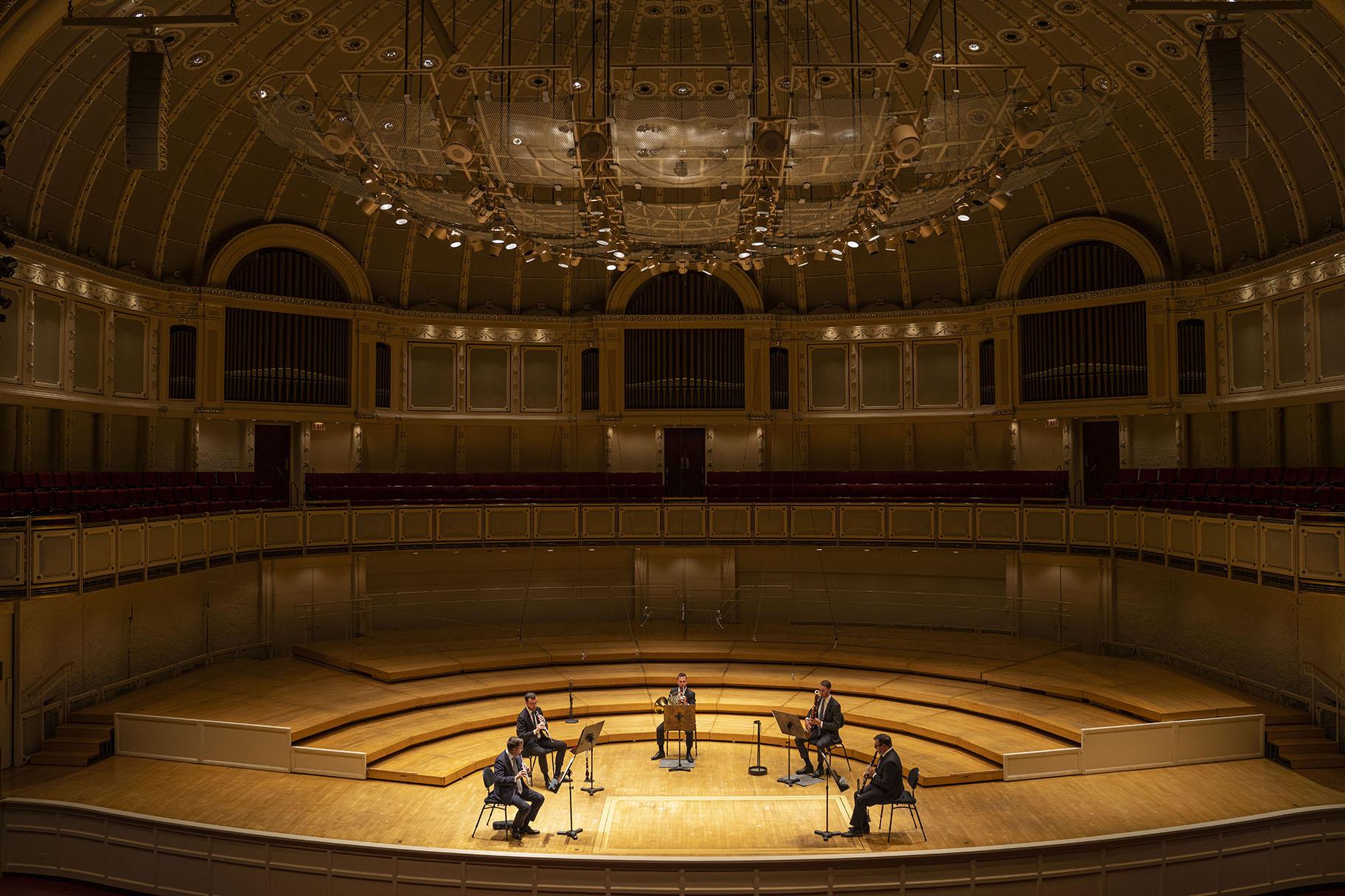 From left: CSO Principal Flute Stefán Ragnar Höskuldsson, CSO Principal Oboe William Welter, CSO Principal Horn David Cooper, CSO Principal Bassoon Keith Buncke, CSO Principal Clarinet Stephen Williamson. (Credit: Todd Rosenberg Photography)