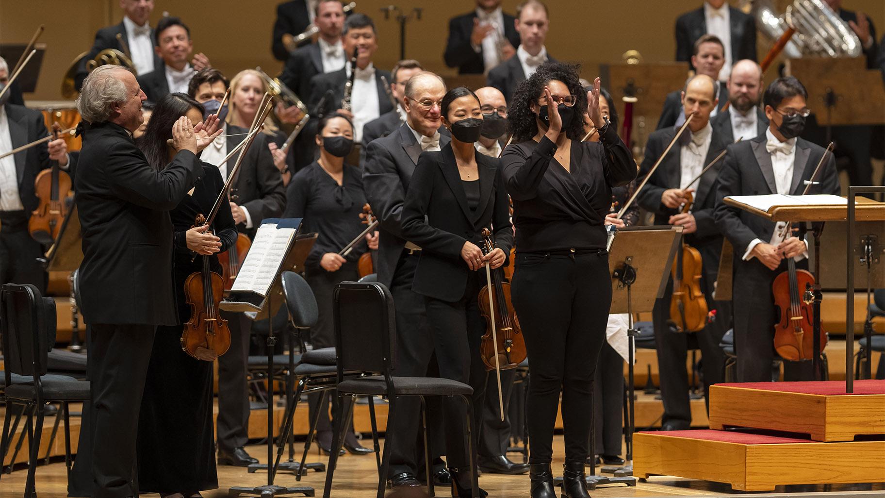 Jessie Montgomery of Mead Composer in Residence acknowledges the audience following a 