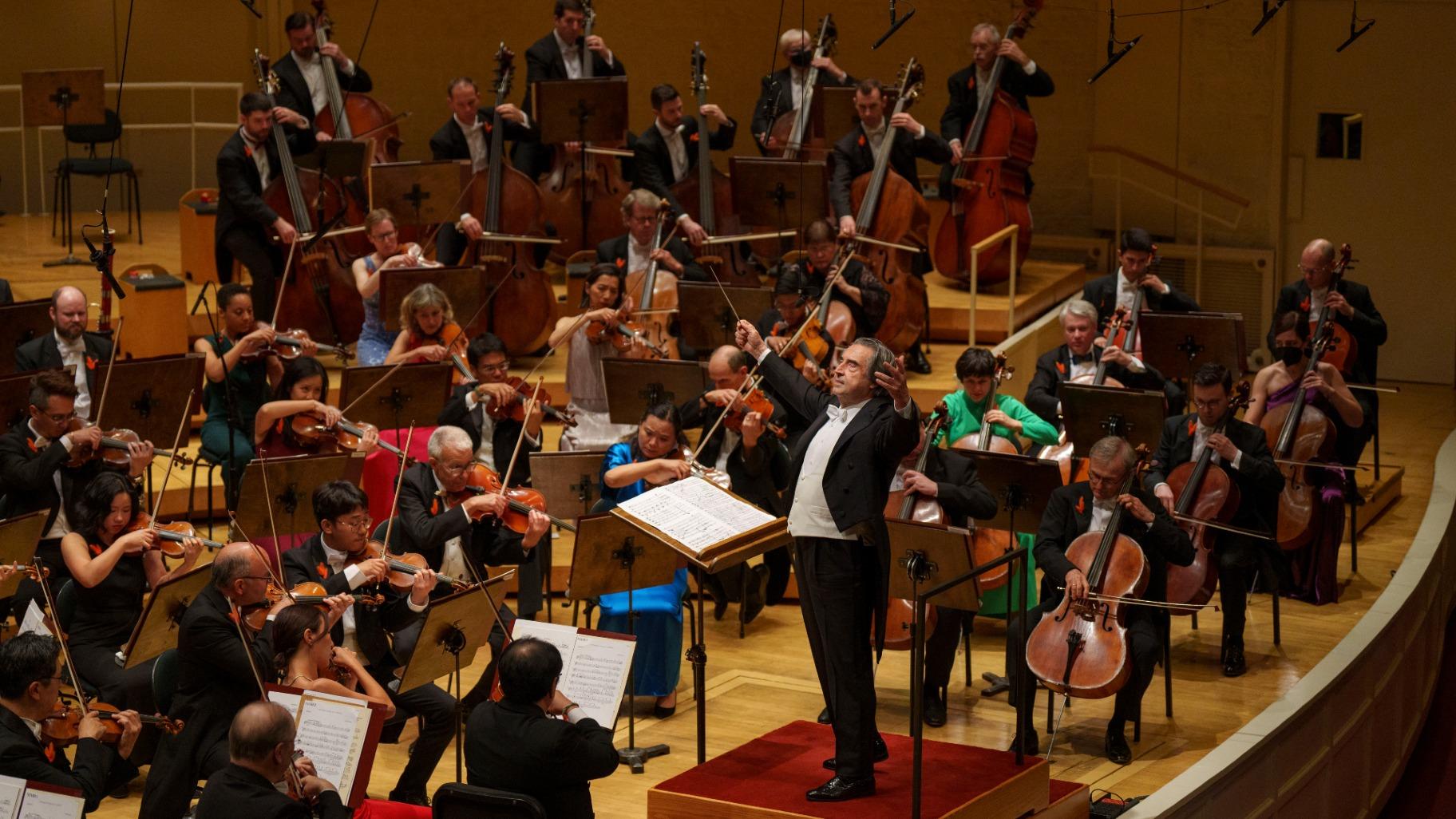 The Chicago Symphony Orchestra led by music director emeritus for life Riccardo Muti performed music by Tchaikovsky and Italian opera composers Puccini, Leoncavallo, Giordano and Verdi on Sept. 23, 2023. (Todd Rosenberg)