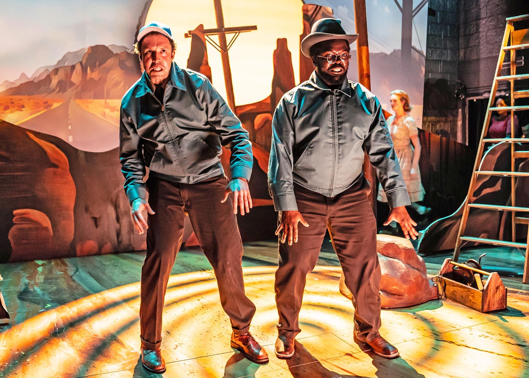 George (Alex Goodrich) and Frank (Jonathan Butler-Duplessis) in Chicago Shakespeare's world premiere production of It Came From Outer Space, in the theater Upstairs at Chicago Shakespeare, June 22–July 24, 2022. (Credit: Liz Lauren).