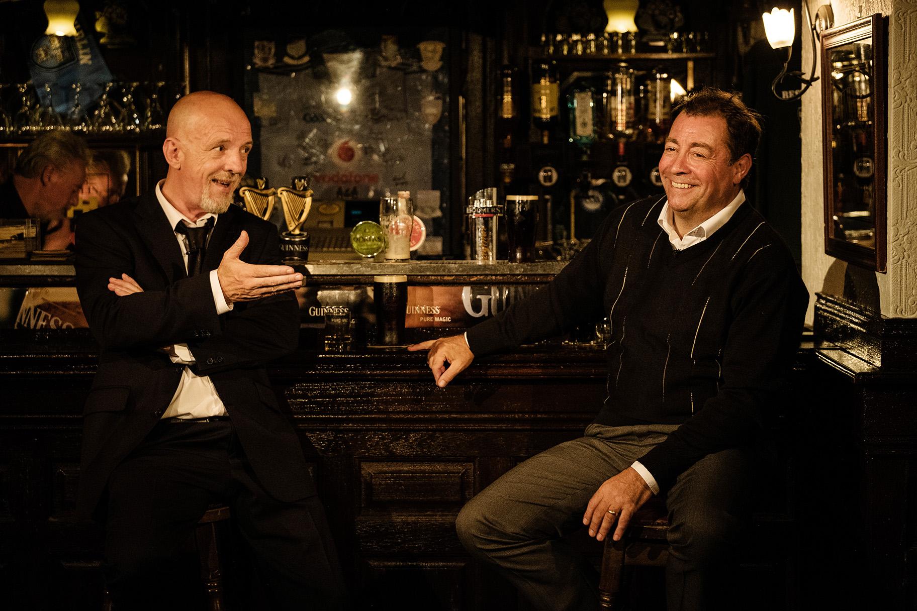 Liam Carney, left, and Philip Judge in the Abbey Theatre’s “Two Pints.” (Photo by Ros Kavanagh) 