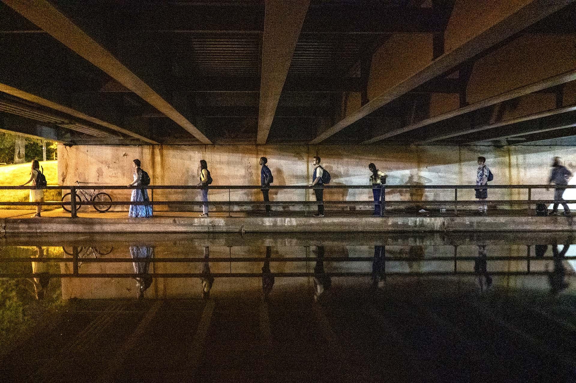 (From left: Kris Tori, Elena Barberia, Alanna Gerardi, Lavell Collins, Dylan La Ray Welker, Catrina Evans, Adrian Garcia Jr., and Cody Beyer perform in The Camino Project. Photo by Joe Barabe)