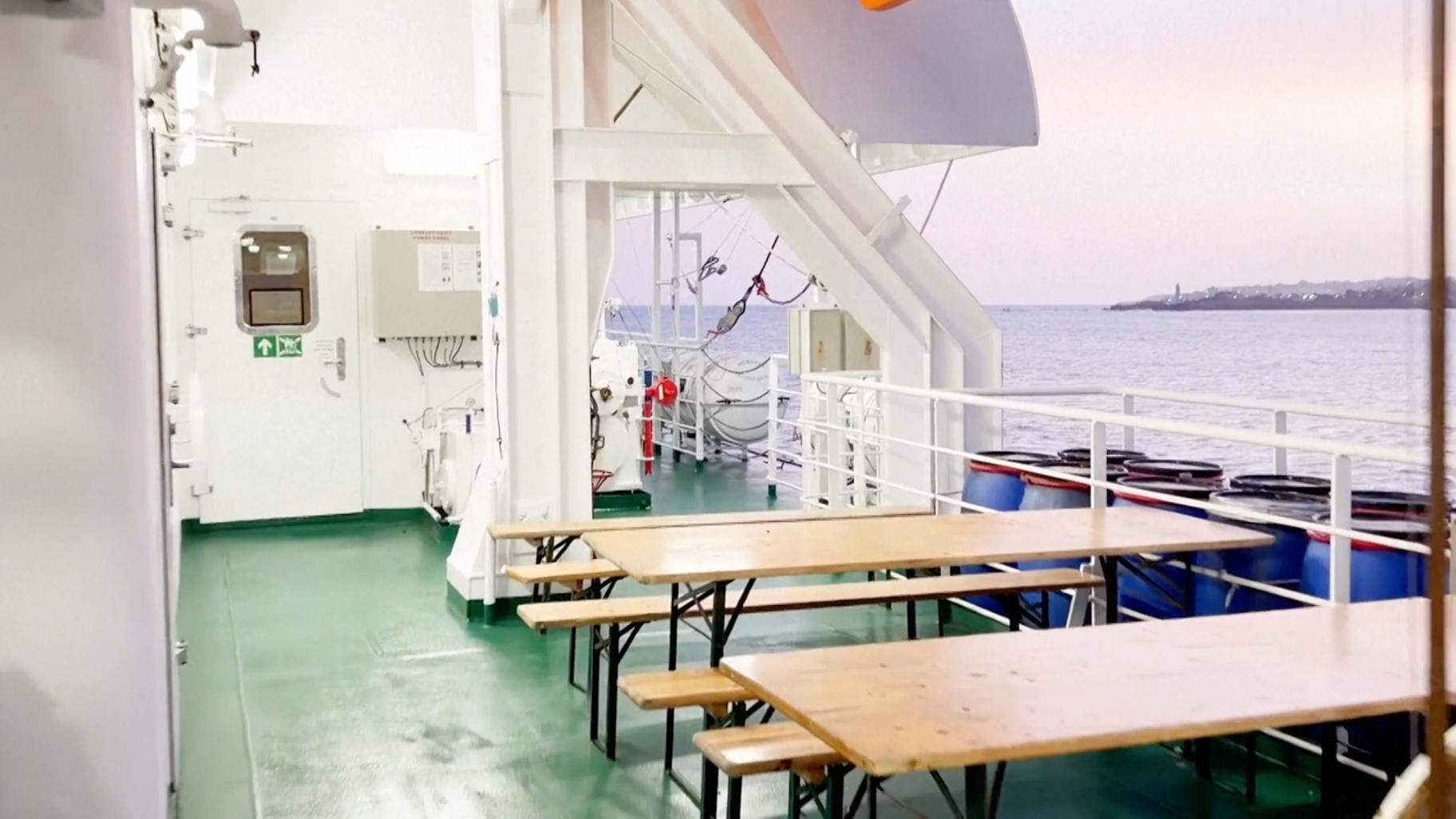 The Dutch-flagged MV Hondius, a cruise ship carrying nearly 150 people remains off Cape Verde on Monday, May 4, 2026 after three passengers died and several others fell seriously ill in a suspected hantavirus outbreak. (Qasem Elhato via AP)