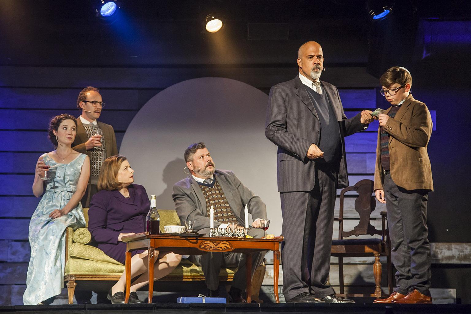 From left: Blair Robertson, Jonathan Schwart, Rosalind Hurwitz, Kevin M. Grubb, Michael Kingston and Alejandro Medina in “Caroline, Or Change.” (Photo by Marisa KM)  