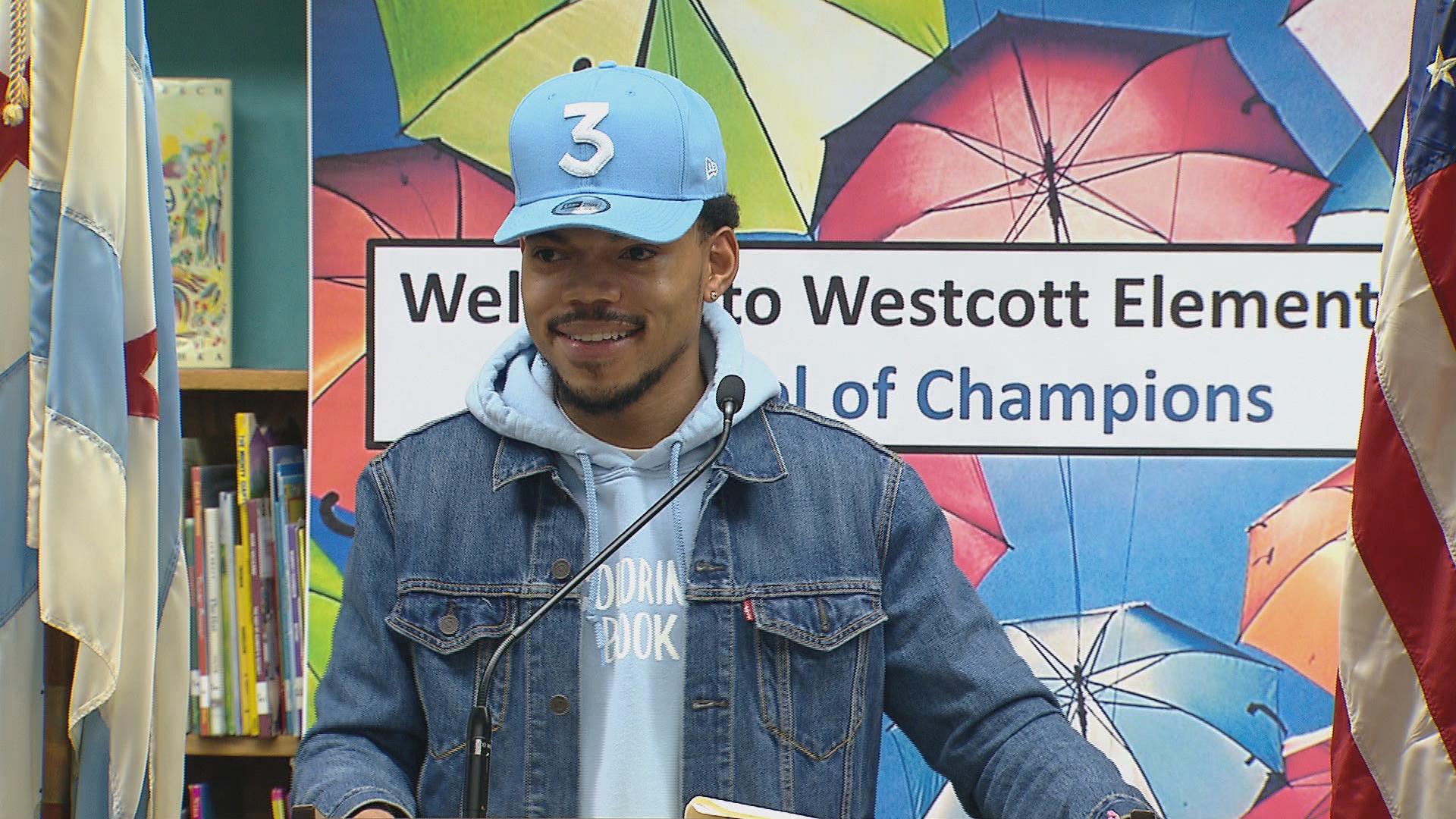 Chance the Rapper holds a press conference on March 6, 2017 at Westcott Elementary School to announce a  million donation to CPS. (Chicago Tonight)