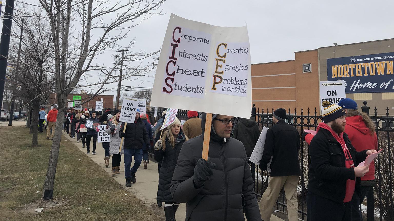 Chicago International Charter School teachers strike on Tuesday, Feb. 5, 2019. (@AFTunion / Twitter)