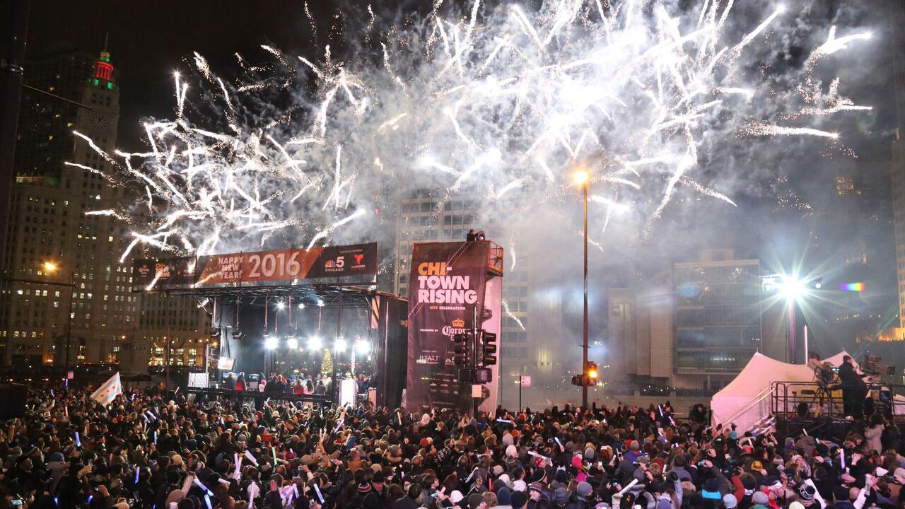 Fireworks light up the night at the inaugural Chi-Town Rising event on New Year’s Eve. (Courtesy of Chi-Town Rising)