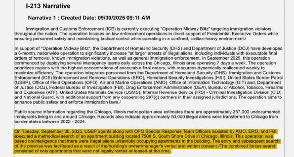 The new documents obtained by ProPublica show that the motive for the federal raid was allegations that immigrants were squatting in the complex. (Obtained by ProPublica)
