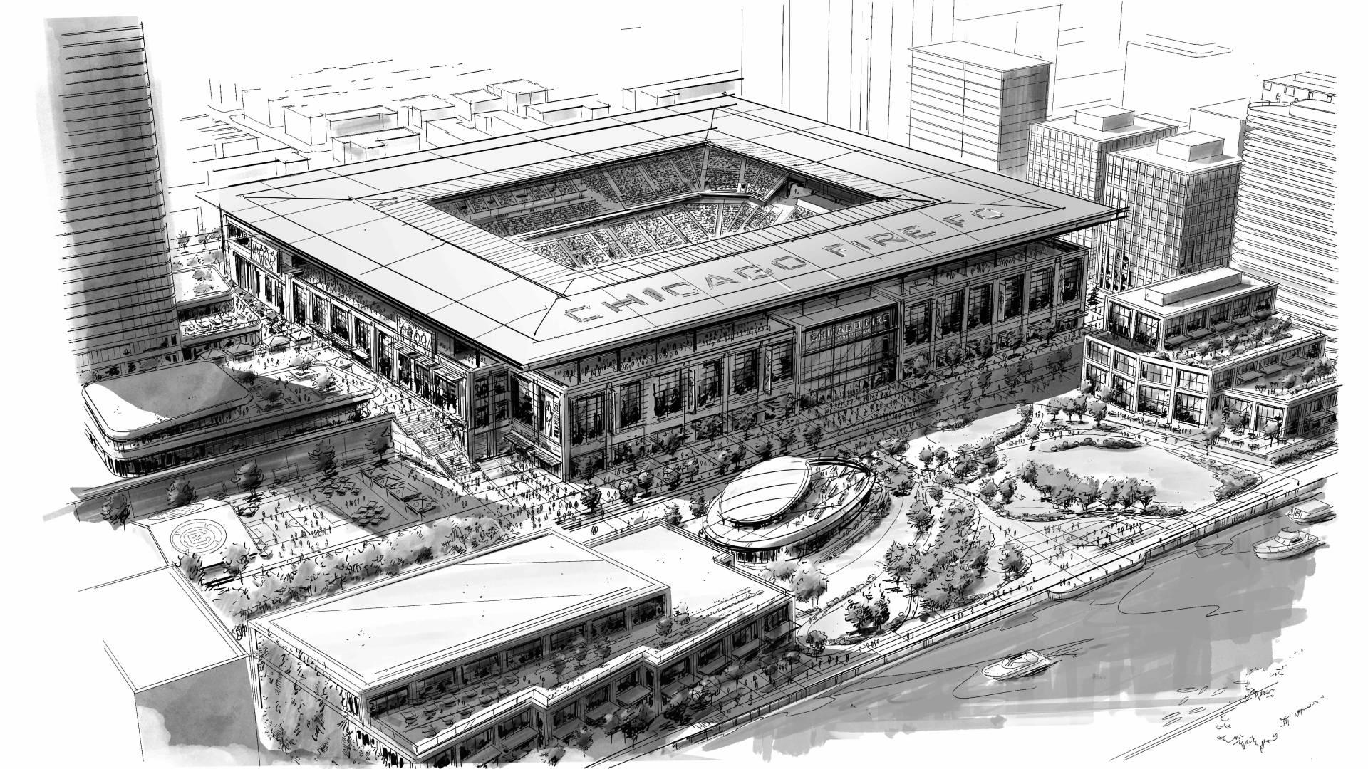 A sketch of the proposed soccer-specific Chicago Fire stadium, which would seat 22,000. (Courtesy Chicago Fire FC)