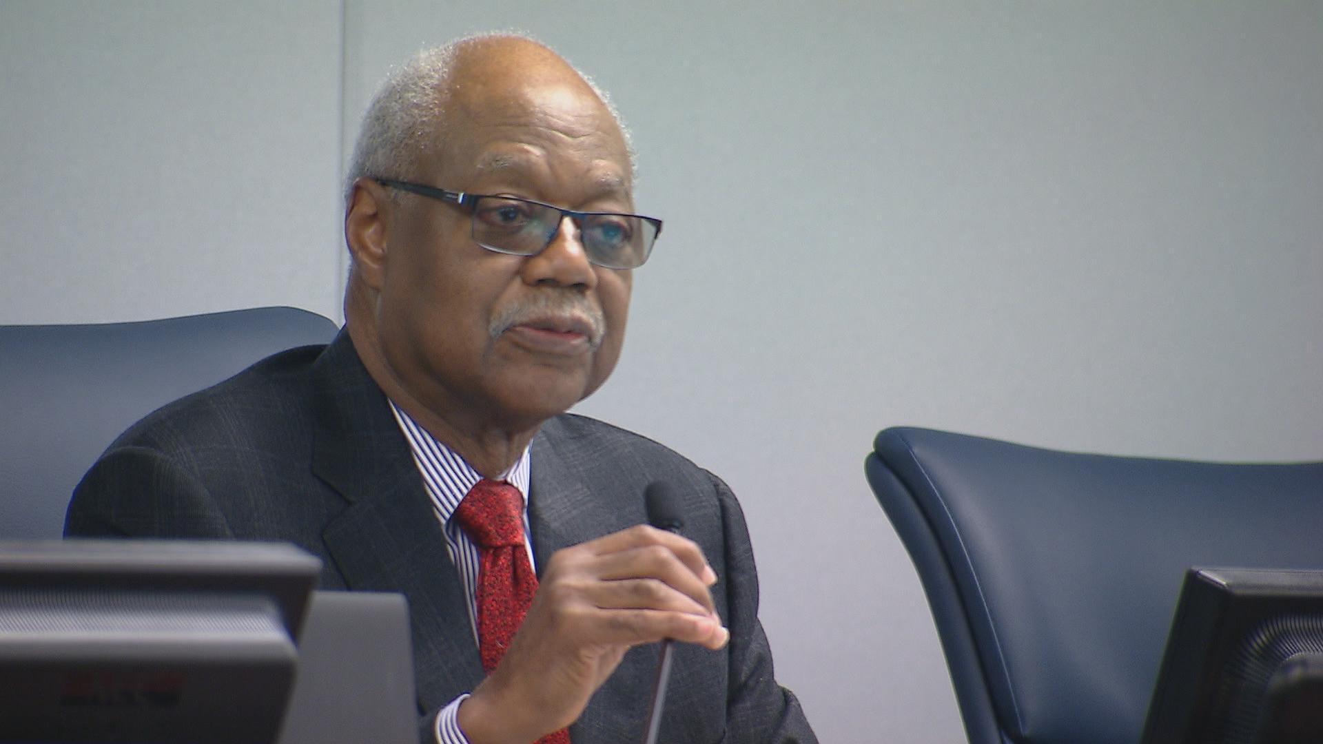 In this file photo, Board of Education President Frank Clark speaks during an August 2017 board meeting. (Chicago Tonight)