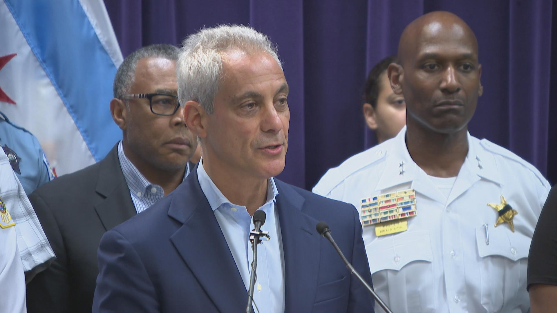 Mayor Rahm Emanuel addresses safety in Chicago on Aug. 8, 2018 following a deadly weekend of violence. (Chicago Tonight)