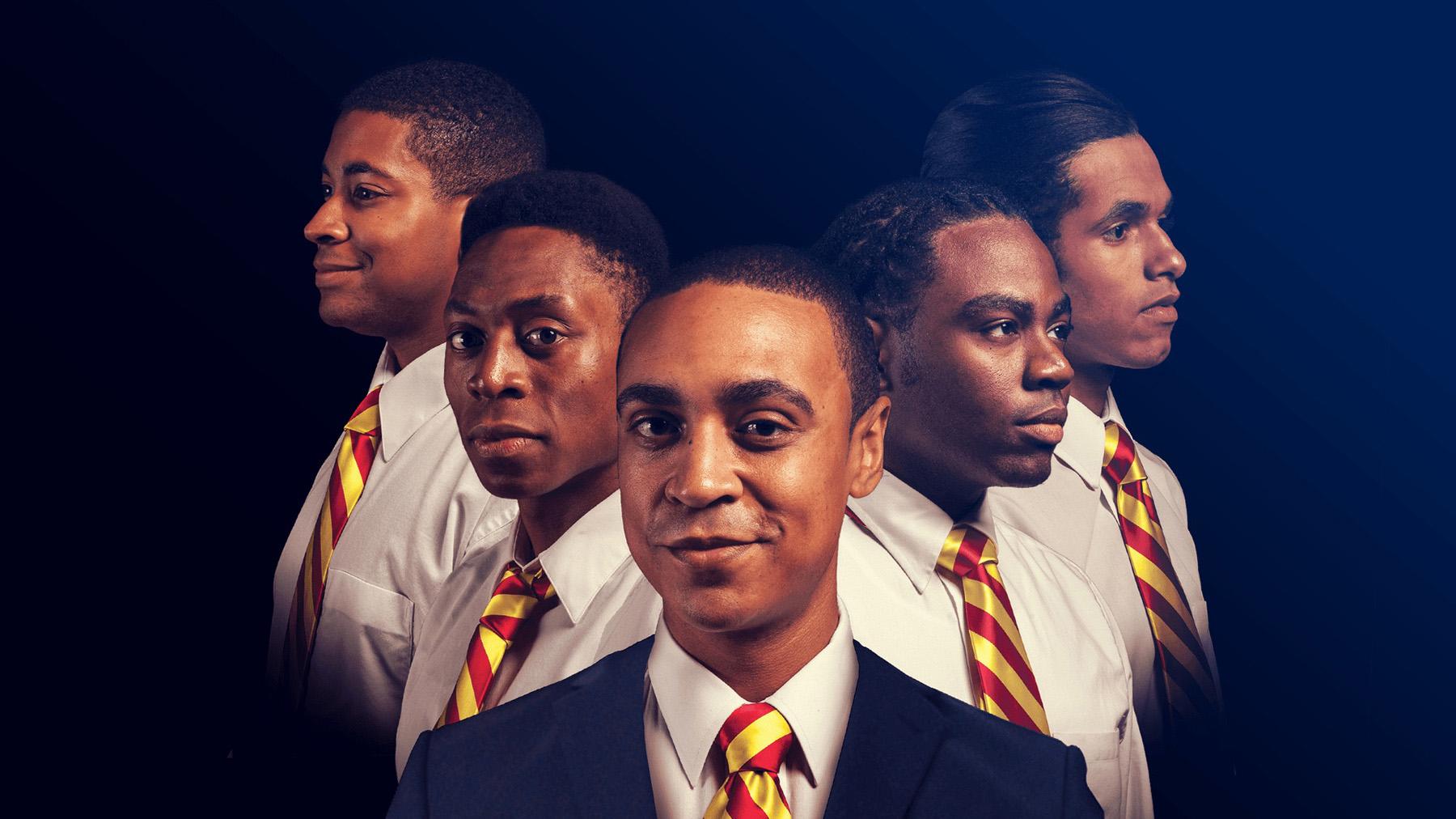 From left: Tamarus Harvell, Patrick Agada, Christopher W. Jones, Julian Terrell Otis and Darren Patin star in Raven Theatre’s Chicago premiere of “Choir Boy.” (Photo: Christopher Semel)