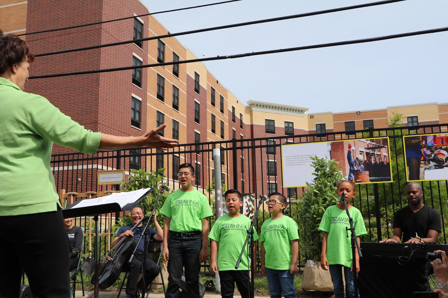 Students from the Ravinia Lawndale Family Music School perform at the event. (Evan Garcia / WTTW)