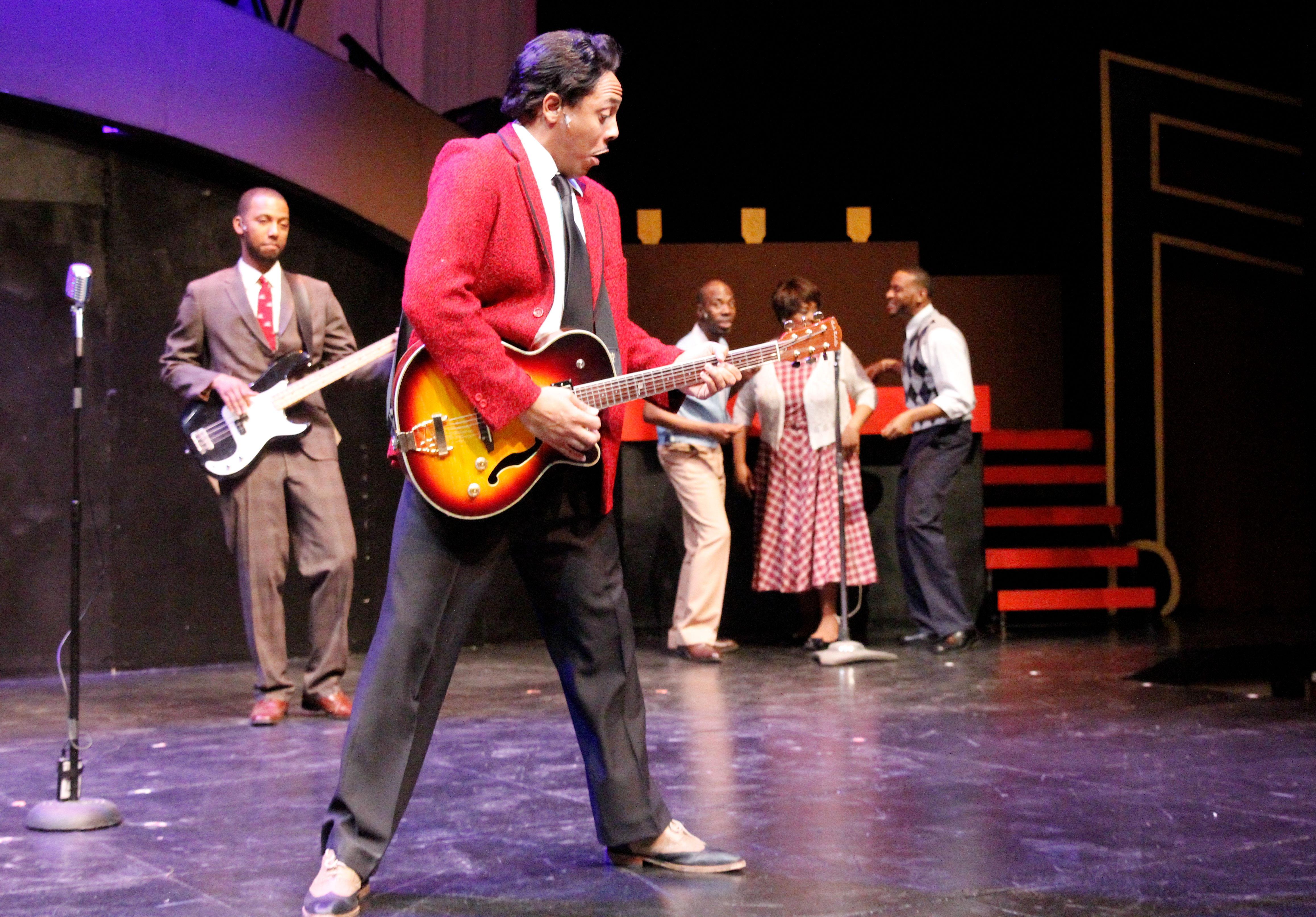 Vincent Jordan, center, as Young Chuck Berry in Black Ensemble Theater’s “Hail, Hail Chuck: A Tribute to Chuck Berry.” (Credit: Alan Davis)