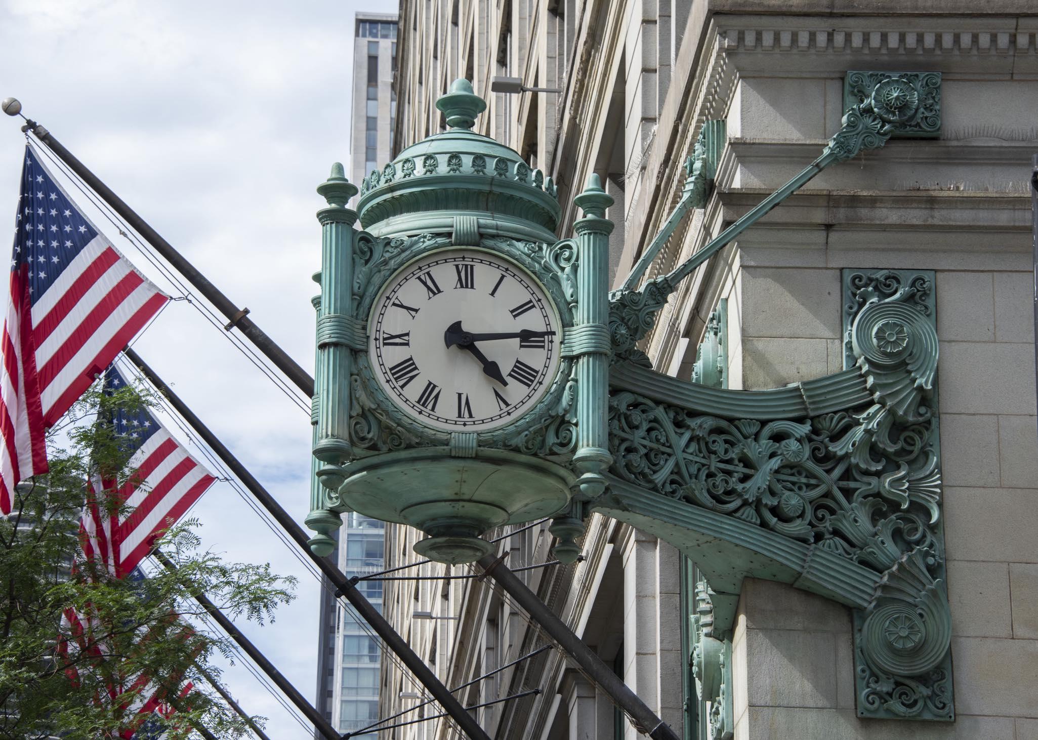 Clocks at Marshal Field’s/Macy’s have provided Chicagoans and tourists with a meet-up point for more than a century. (Juli Scalzi / iStock)