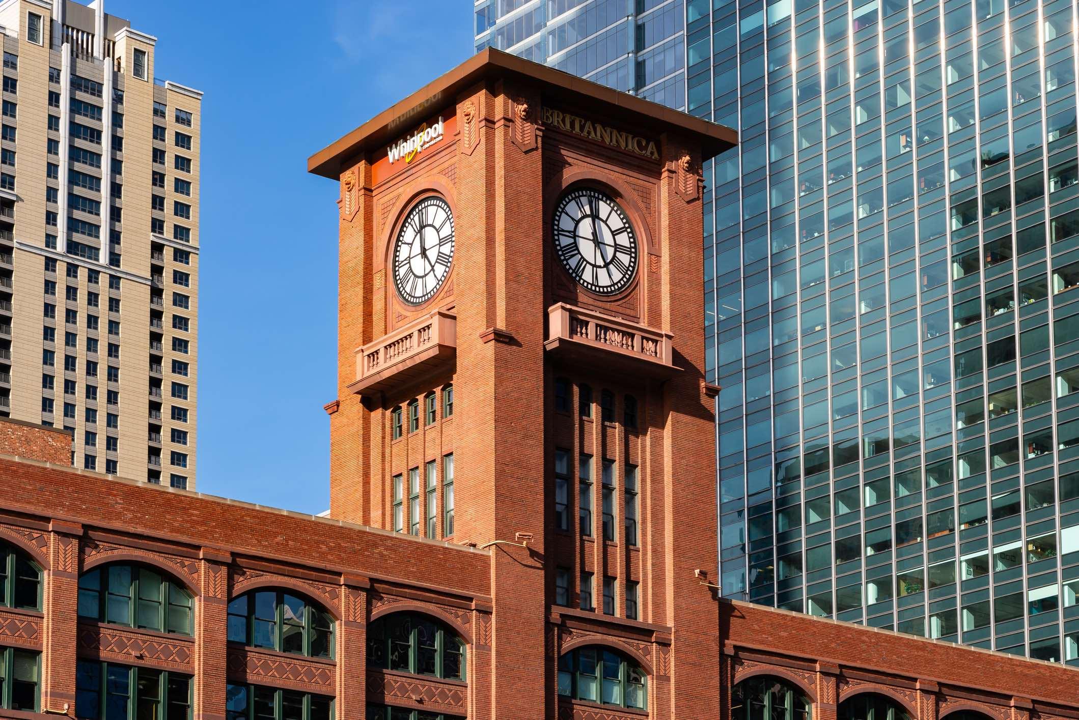 Newer tenants of the Reid Murdoch Building have put their stamp on the clock tower. (EJ Rodriguez / iStock)