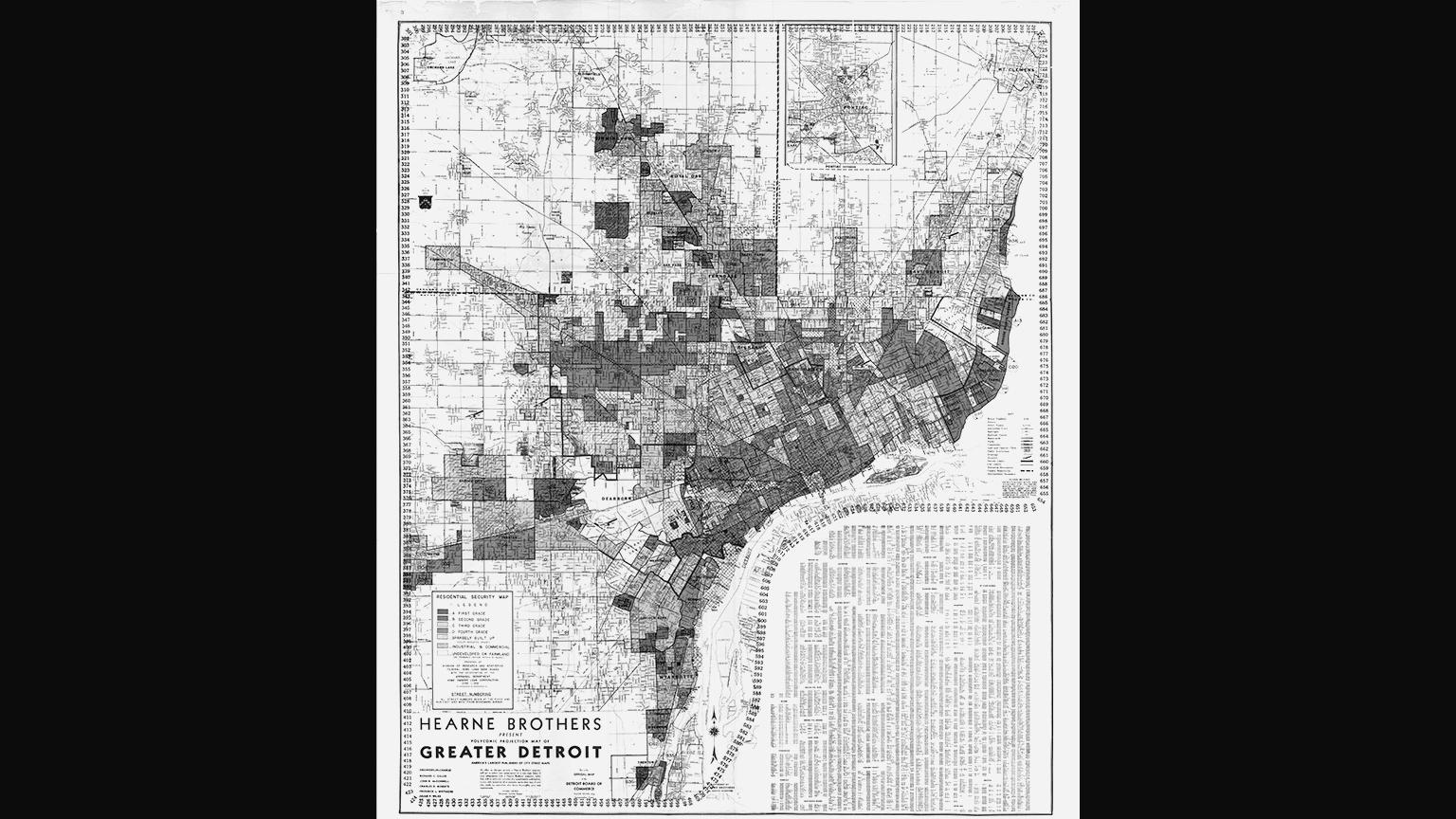 A redlining map of Detroit, created by a New Deal housing agency, to distinguish where African-Americans resided to warn appraisers not to approve loans. (Courtesy of W. W. Norton & Company)