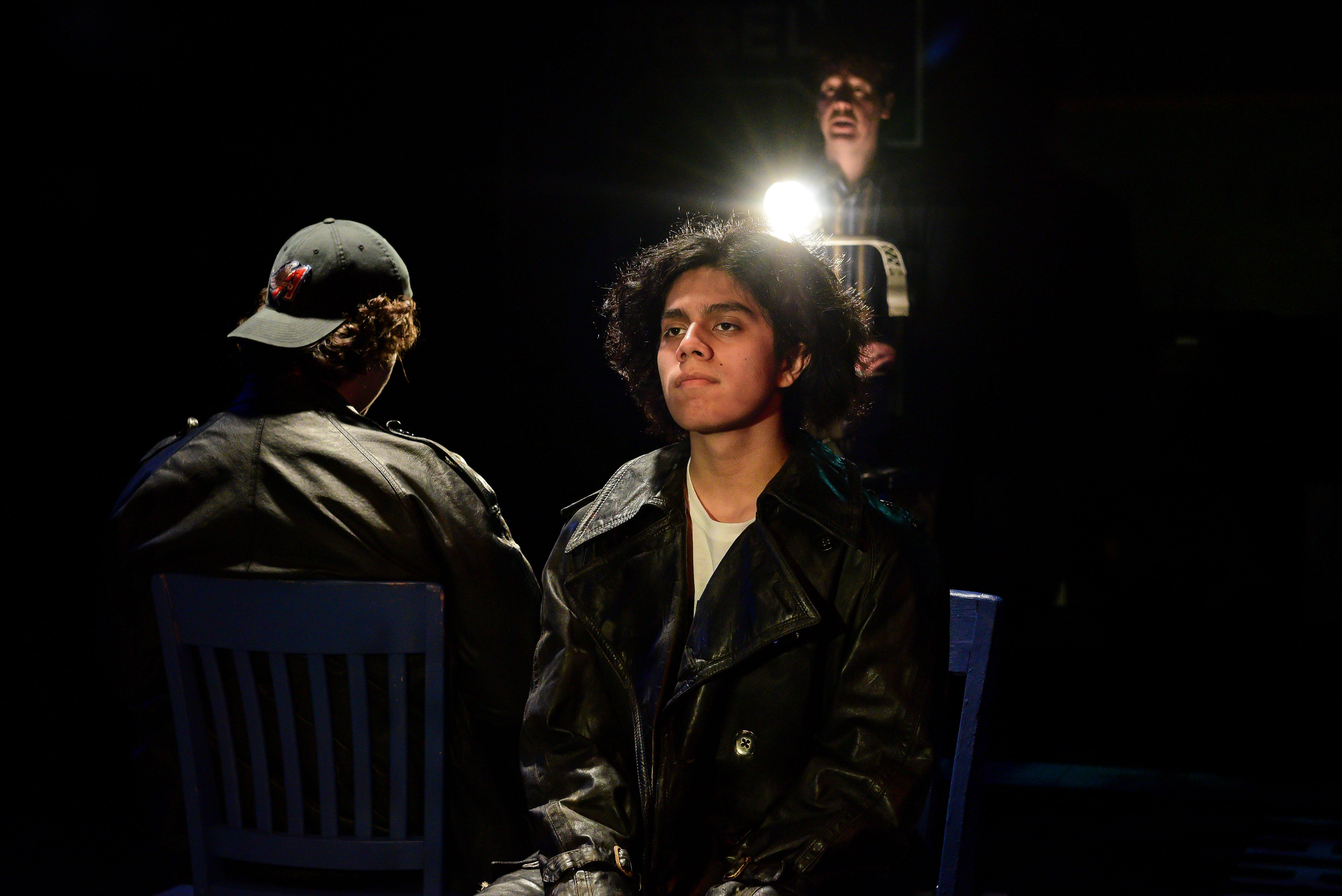 From left: Brian Baren, Joel Ewing and Ervin Tobar in The Yard’s production of “Columbinus.” (Credit: Evan Hanover)