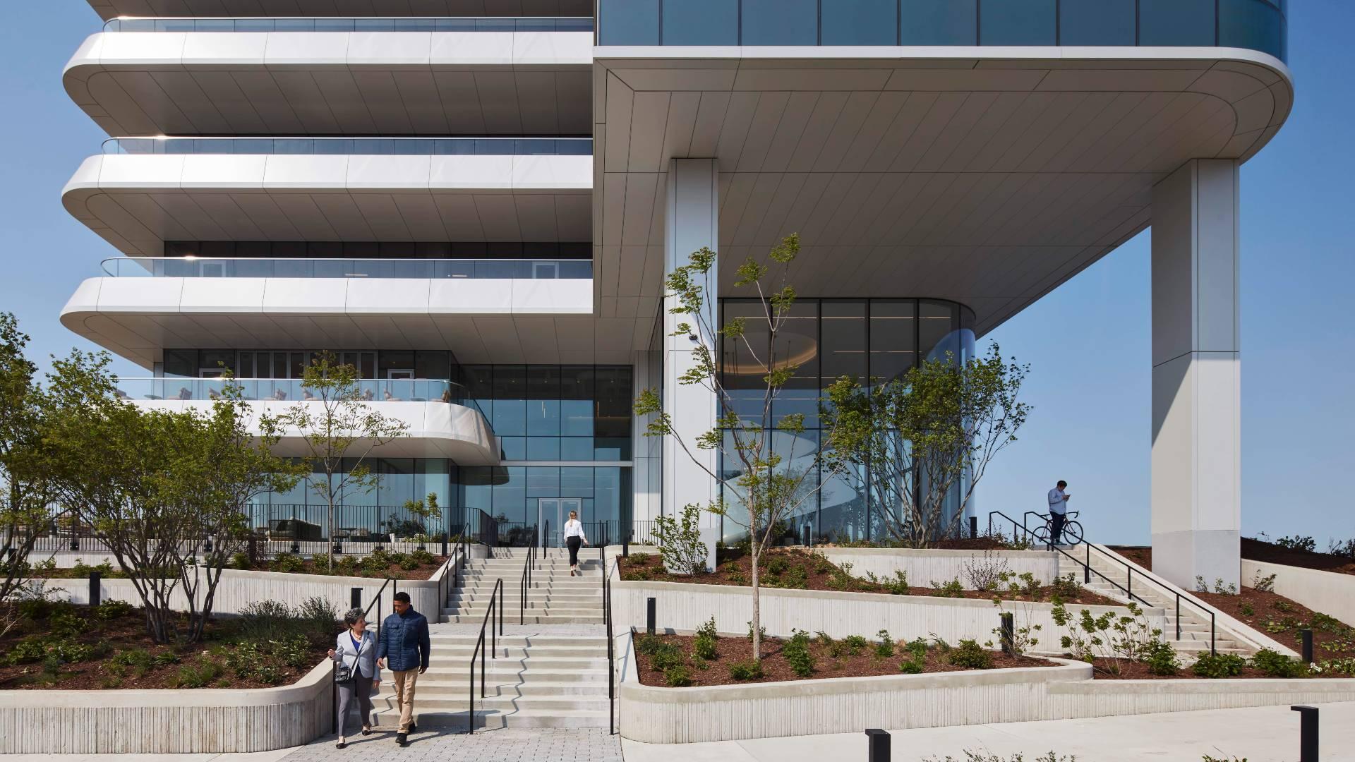 Additional bird-friendly measures at 1229 West Concord include overhangs that obscure the glass.(Sterling Bay / Kendall McCaugherty, Hall + Merrick Photographers)