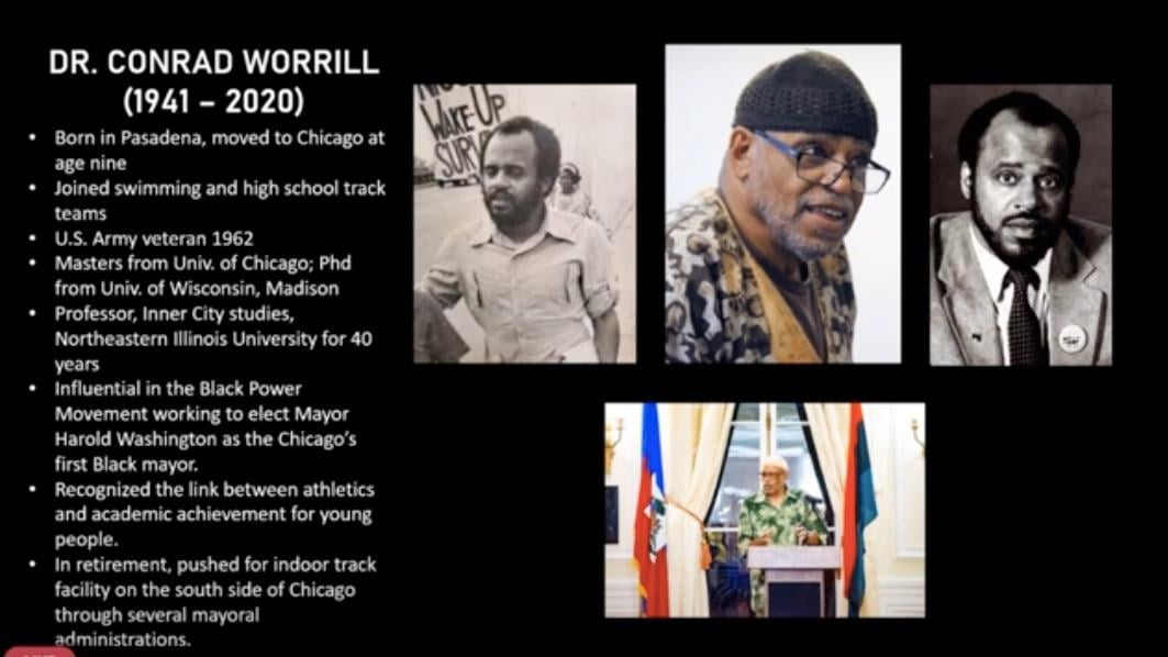 The Park District shared a few of Conrad Worrill's achievements as it announced a new track and field center would be named in his honor. (Chicago Park District / YouTube)