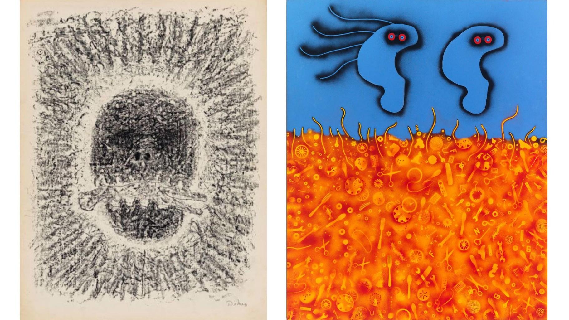 Left: Untitled work by Dominick Di Meo, 1950s. (Courtesy of Corbett vs. Dempsey) Right: Untitled work by Dominick Di Meo, 1965. (Courtesy of Di Meo and DePaul Art Museum)