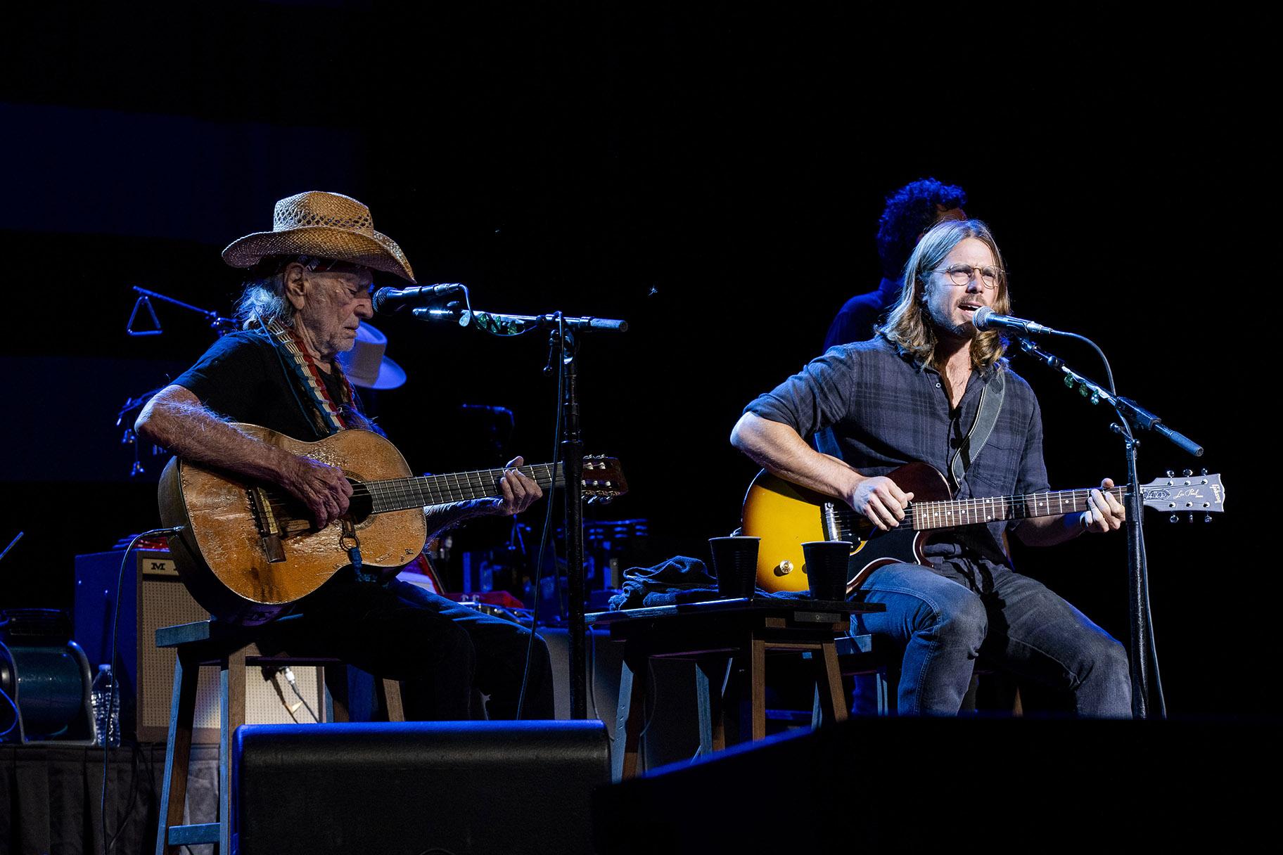 Willie Nelson and Lukas Nelson at Ravinia on Saturday, Aug. 14, 2021. (Credit: Kyle Dunleavy)