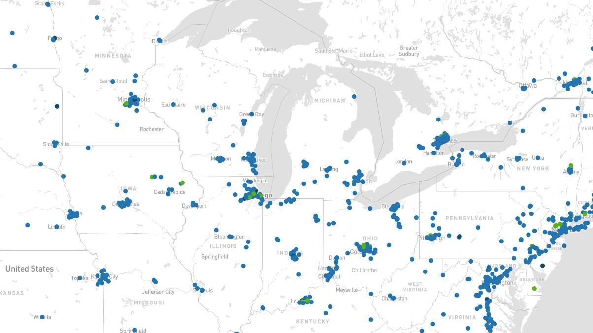 Illinois and Ohio rank fourth and fifth in the nation in terms of the number of data centers. (datacentermap.com)
