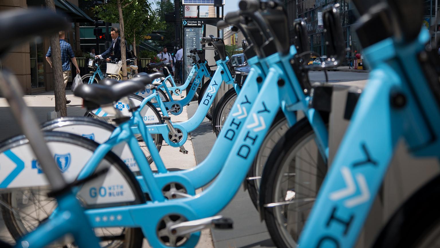 A Divvy docking station in the Chicago’s West Loop. (Tony Webster / Flickr)