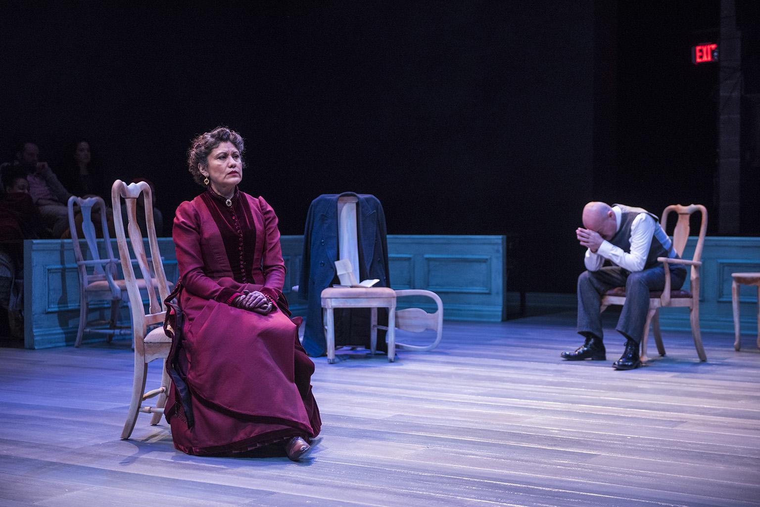 Sandra Marquez and Yasen Peyankov in Steppenwolf’s Chicago premiere production of “A Doll’s House, Part 2.” (Photo by Michael Brosilow)