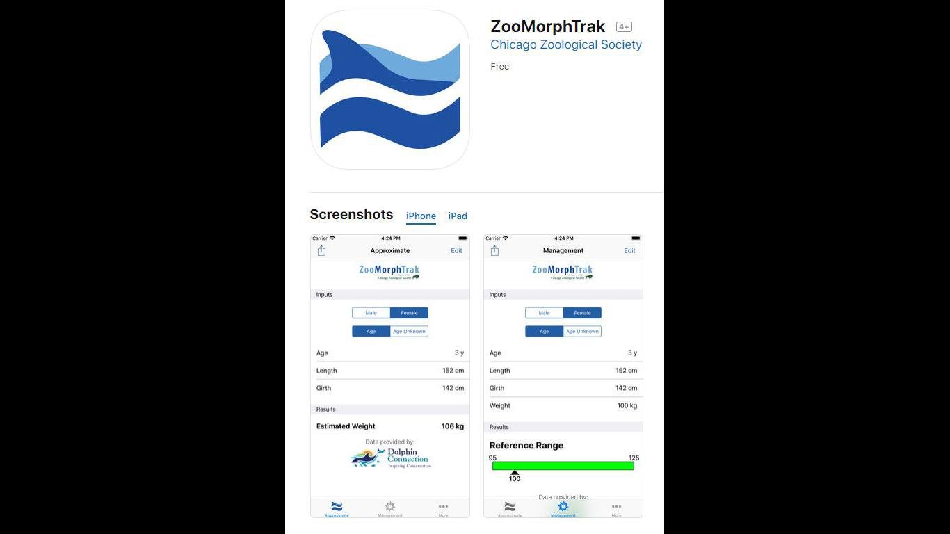 ZooMorphTrak helps animal care specialists optimize diets for bottlenose dolphins. (Chicago Zoological Society / Apple App Store) 