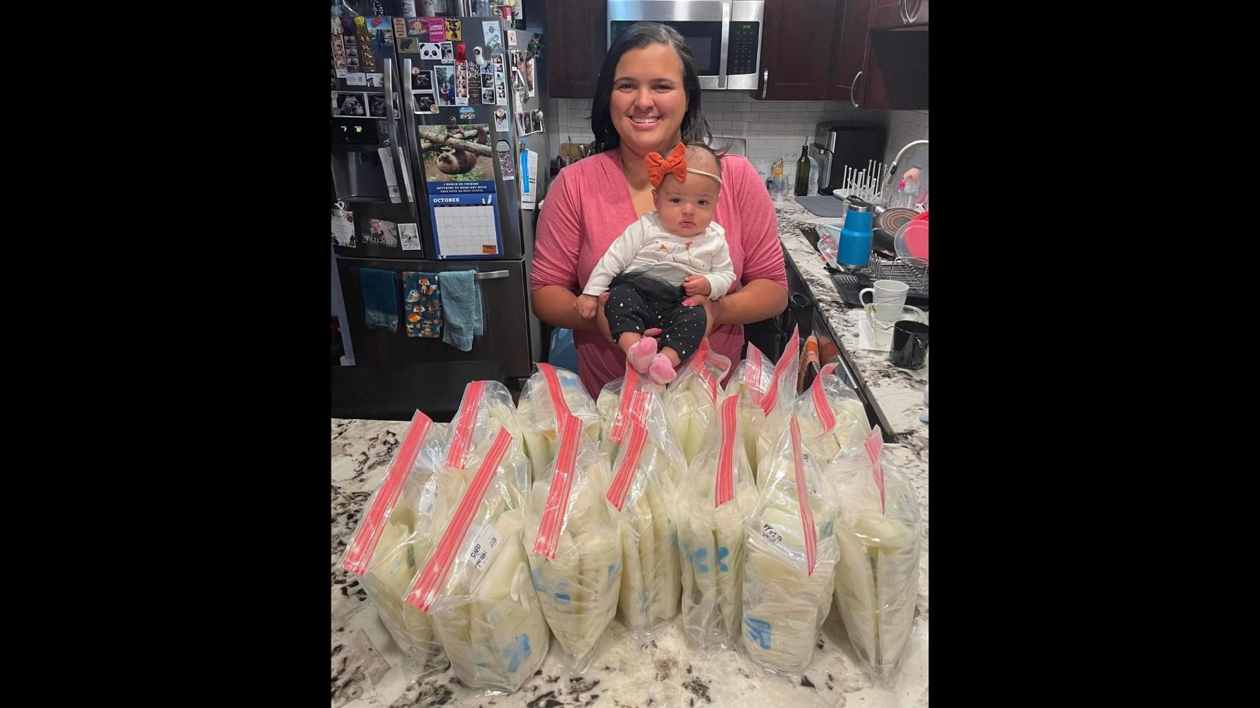 Alisha Lopez, of Willowbrook, with her baby Hazel on Oct. 8, 2023. Lopez made her first breast milk donation last week. (Courtesy of Milk Bank WGL)