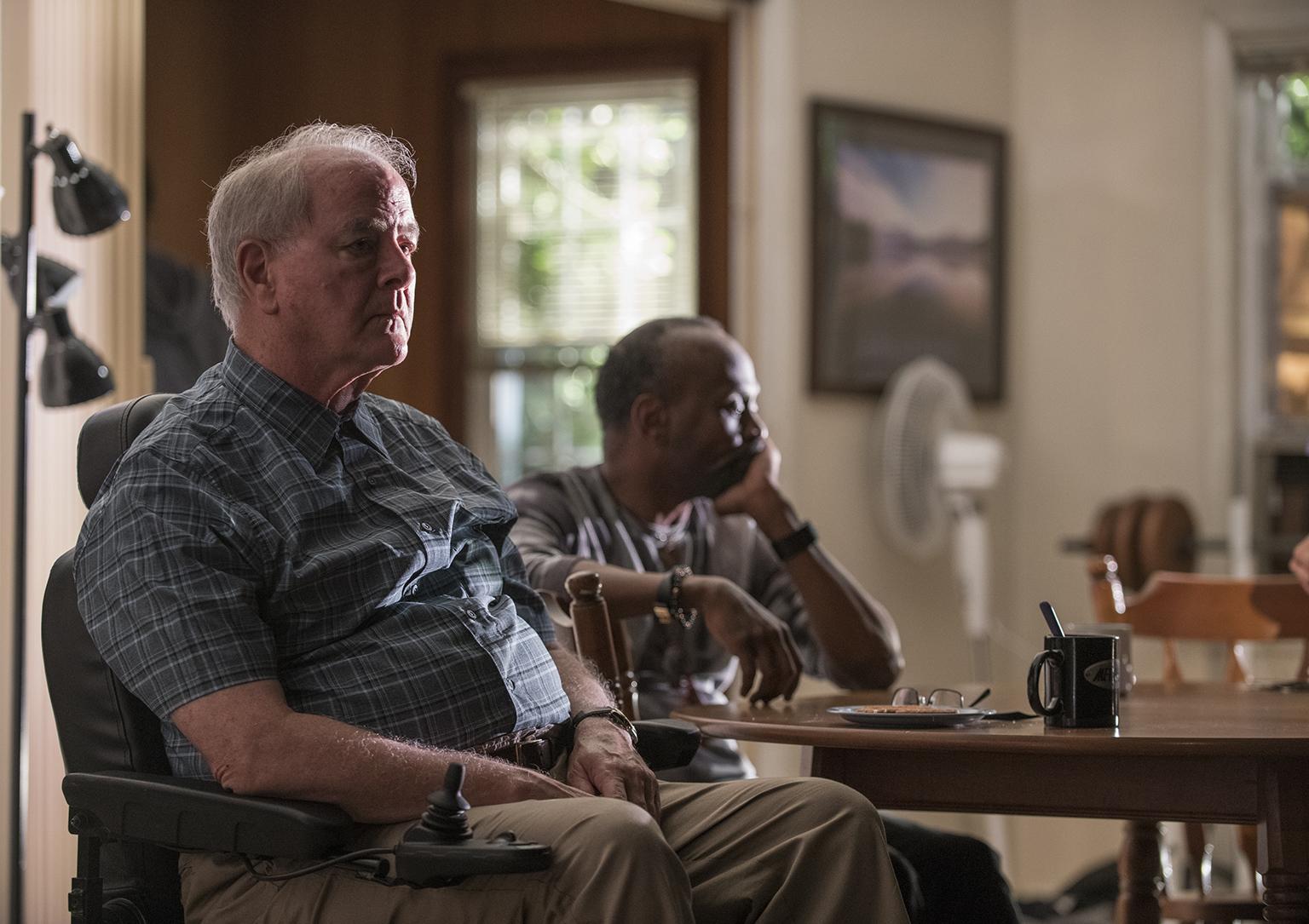 Ensemble members Francis Guinan (Fred) and K. Todd Freeman (Dee) in Steppenwolf’s world premiere production of “Downstate.” (Photo by Michael Brosilow)