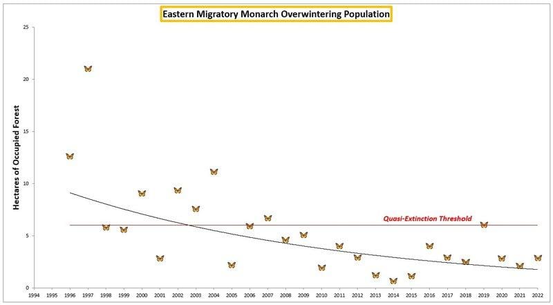 2022 Eastern migratory monarch winter population. (Center for Biological Diversity) 