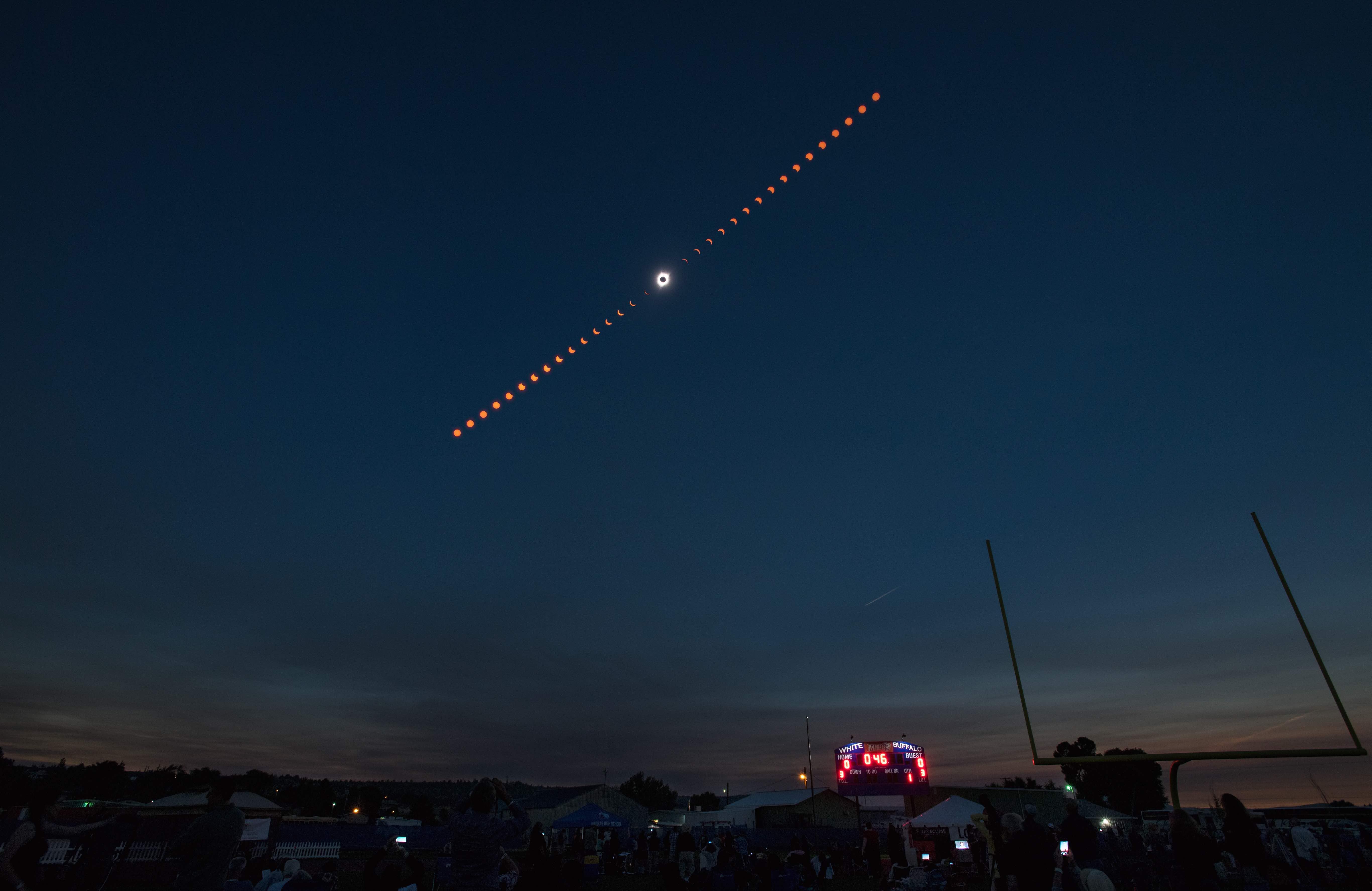 A composite photo of the various phases of the Aug. 21, 2017 total solar eclipse. (NASA / Aubrey Gemignani)