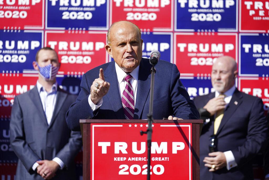 Former New York mayor Rudy Giuliani, a lawyer for President Donald Trump, speaks during a news conference on legal challenges to vote counting in Pennsylvania, Saturday Nov. 7, 2020, in Philadelphia. (AP Photo / John Minchillo)