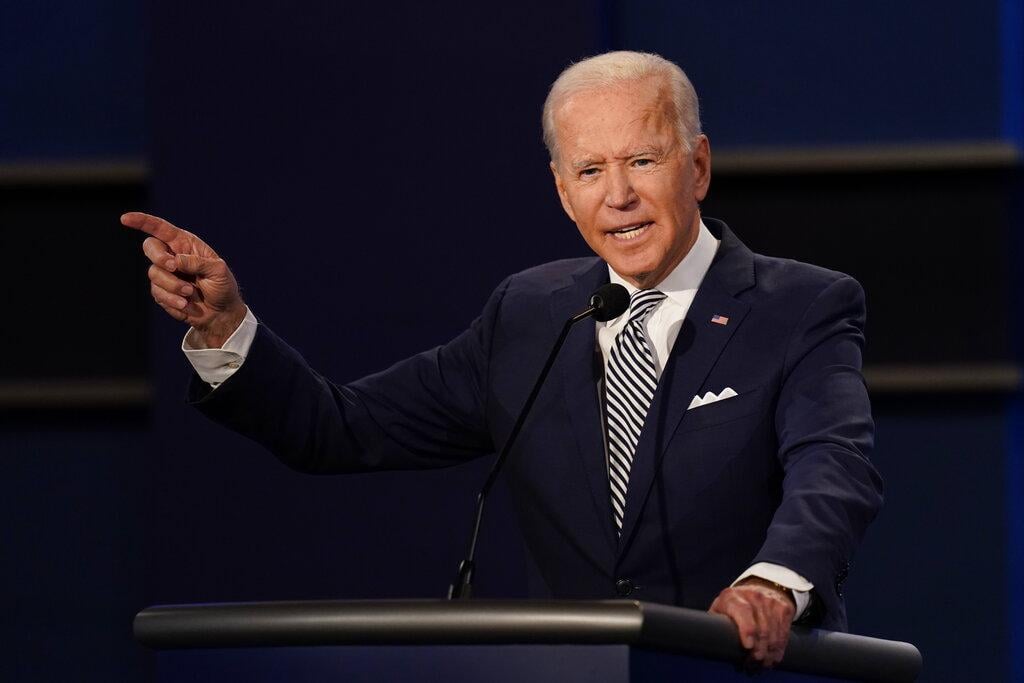 Democratic presidential candidate former Vice President Joe Biden gestures while speaking during the first presidential debate Tuesday, Sept. 29, 2020, at Case Western University and Cleveland Clinic, in Cleveland, Ohio. (AP Photo / Patrick Semansky)
