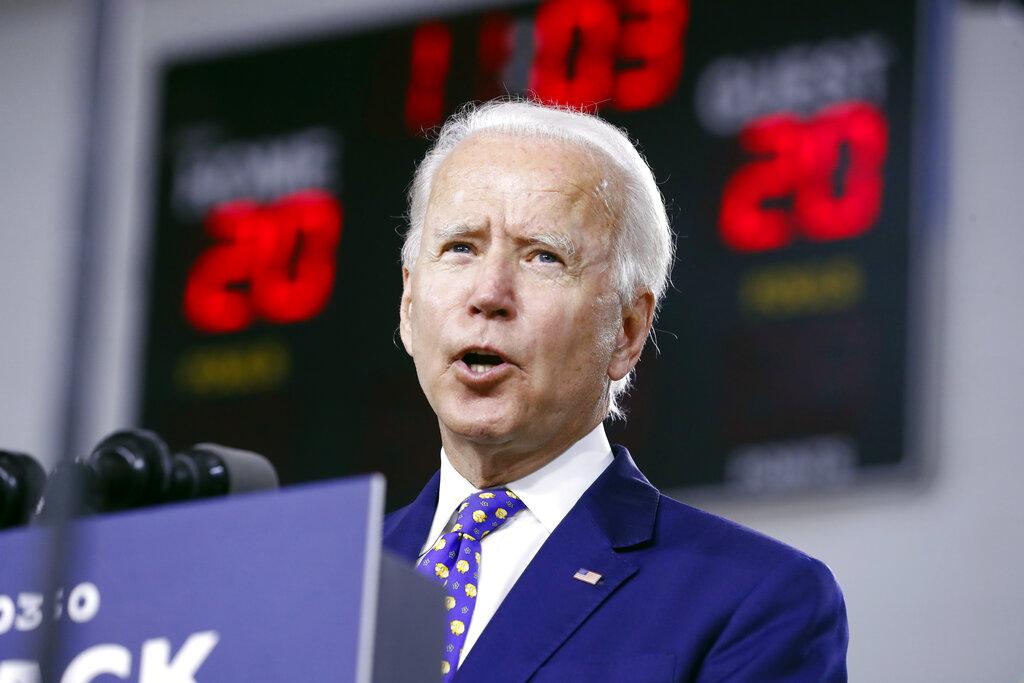 In this July 28, 2020, file photo, Democratic presidential candidate former Vice President Joe Biden speaks at a campaign event in Wilmington, Del. (AP Photo / Andrew Harnik, File)