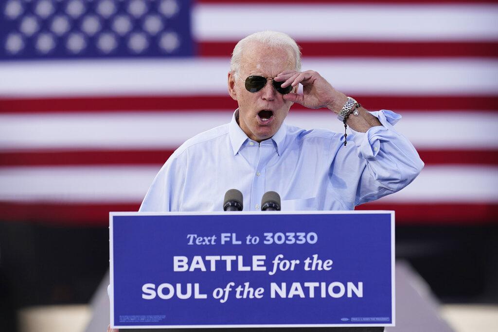 Democratic presidential candidate former Vice President Joe Biden speaks at a drive-in rally at Broward College, Thursday, Oct. 29, 2020, in Coconut Creek, Fla. (AP Photo / Andrew Harnik)